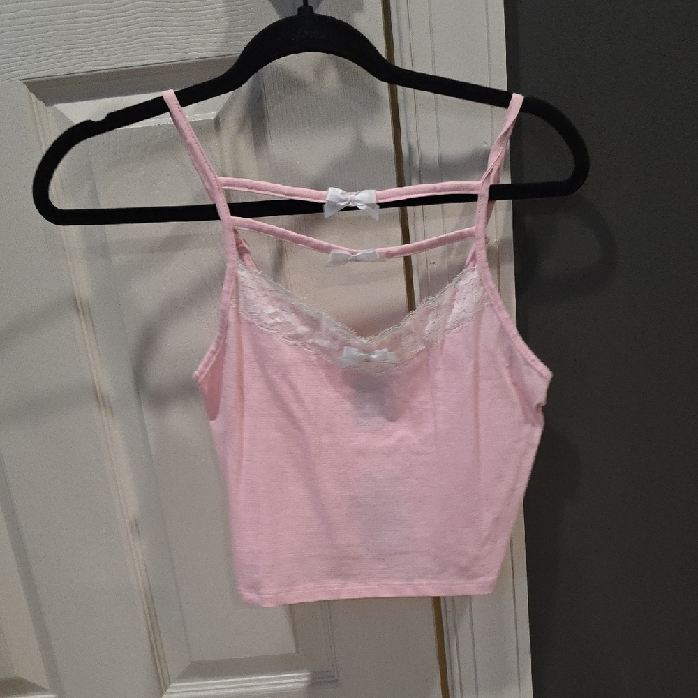 Pink Lace Trim Cami Top